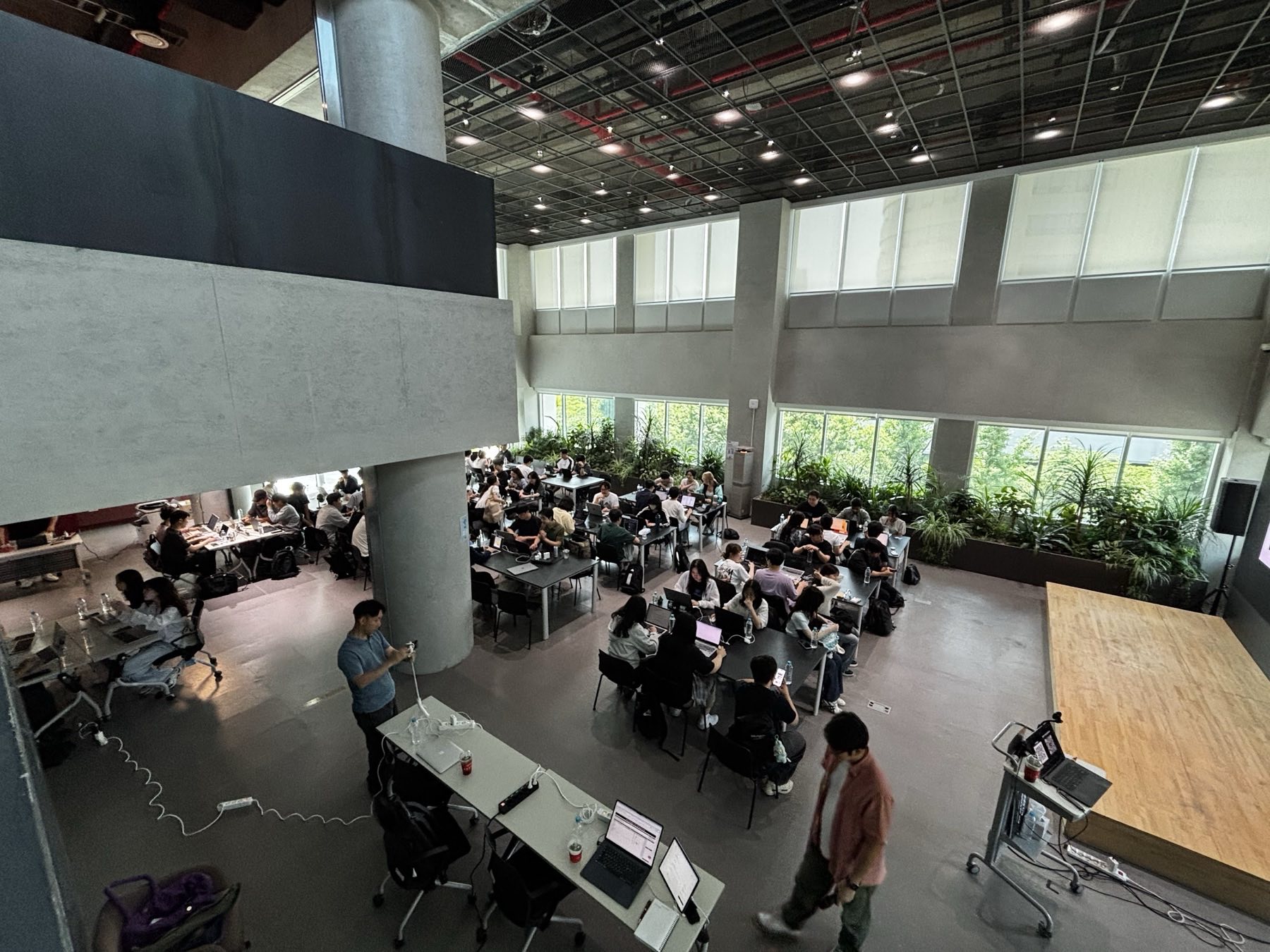 Overhead view of the 3F hackathon floor